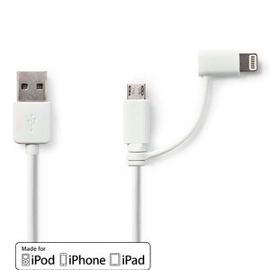 Nedis 2-in-1-Kabel | USB-A Male | Apple Lightning 8-Pins / USB Micro-B Male | 1 m | 1 stuks - CCGP39400WT10 CCGP39400WT10