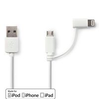 Nedis 2-in-1-Kabel | USB-A Male | Apple Lightning 8-Pins / USB Micro-B Male | 1 m | 1 stuks - CCGP39400WT10 CCGP39400WT10 - thumbnail