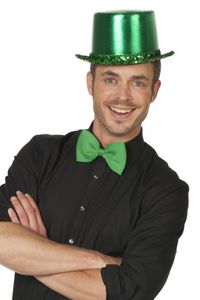 Hoge hoed lamee met paillettenband groen