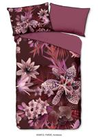 Descanso Dekbedovertrek "bloemen" - Bordeaux - (140x200 cm) - Biologisch Katoen satijn
