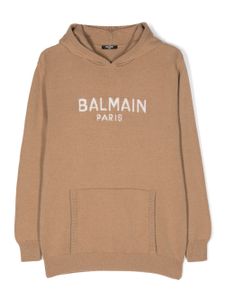 Balmain Kids hoodie à logo intarsia - Marron