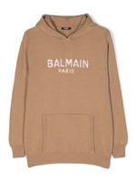 Balmain Kids hoodie à logo intarsia - Marron