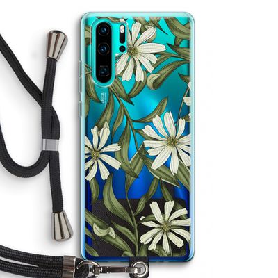 Wit bloemenpatroon: Huawei P30 Pro Transparant Hoesje met koord