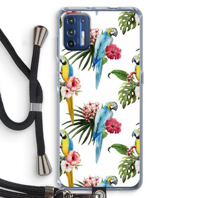 Kleurrijke papegaaien: Motorola Moto G9 Plus Transparant Hoesje met koord