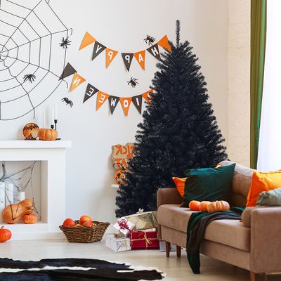180 cm Hoge Kunstmatige Opvouwbare Halloween Kerstboom 1036 Takken Decoratieve Dennenboom Zwart