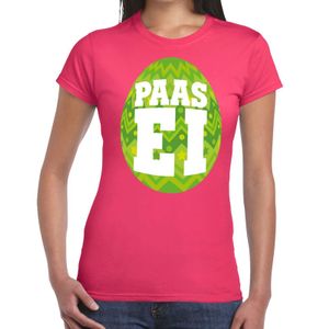 Paasei t-shirt roze met groen ei voor dames