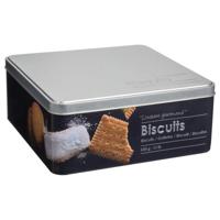 Koektrommel biscuits - metaal - zwart/zilver - 20 x 20 x 8 cm - koekje opslag blik