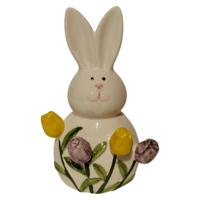Deco Konijn met tulpen 8,8x7,3x14,3cm