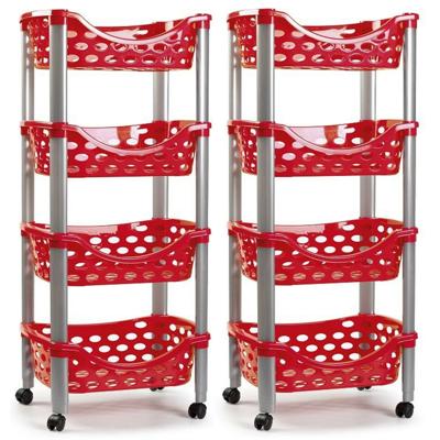 Plasticforte trolley - 2x - keukentrolley op wieltjes - 4-laags - rood - kunststof - 40 x 88 cm Plasticforte trolley - 2x - keukentrolley op wieltjes - 4-laags - rood - kunststof - 40 x 88 cm