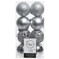 16x Kunststof kerstballen mix zilver 6 cm kerstboom versiering/decoratie   -