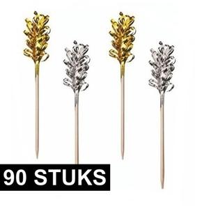 Cocktailprikkers/Decoratieprikkers - 90x - goud/zilver - lametta - oud en nieuw feest prikkertjes