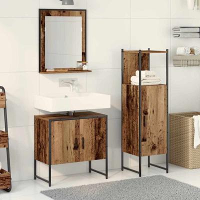 3-delige badkamerkastset oud hout gefabriceerd hout