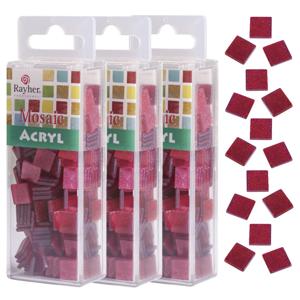 Rayher Mozaiek steentjes/tegeltjes - 615x stuks - rood - 1 cm - kunststof
