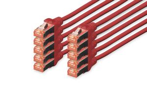 Digitus DK-1644-030-R-10 RJ45 Netwerkkabel, patchkabel CAT 6 S/FTP 3.00 m Rood Folie afscherming, Afscherming totaal, Afgeschermd, Halogeenvrij, Simplex,