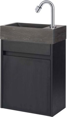 Saqu Florence fonteinmeubel in Eiken zwart met natuurstenen fontein rechts 40x22x60cm Saqu Florence fonteinmeubel in Eiken zwart met natuurstenen fontein rechts 40x22x60cm