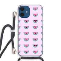 Smiley watermeloenprint: iPhone 12 Transparant Hoesje met koord