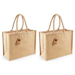 2x stuks jute boodschappentassen/shoppers naturel 42 x 33 x 19 cm