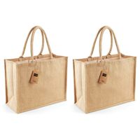 2x stuks jute boodschappentassen/shoppers naturel 42 x 33 x 19 cm