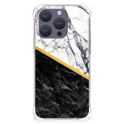 iPhone 15 Pro Anti-Shock Hoesje Marmer Wit Zwart - Origineel Cadeau Man iPhone 15 Pro Anti-Shock Hoesje Marmer Wit Zwart - Origineel Cadeau Man
