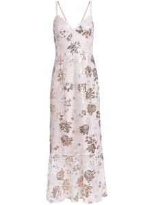 Marchesa Notte robe mi-longue à fleurs brodées - Blanc