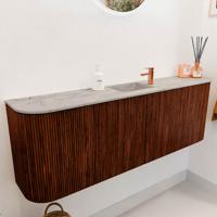 Toiletmeubel Mondiaz Joya Dlux | 123.2 cm | Meubelkleur Ruby | Faye wastafel Glace Wasbak Midden | 1 kraangat