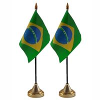 2x stuks brazilie tafelvlaggetje 10 x 15 cm met standaard - thumbnail