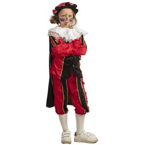 Piet verkleed kostuum 4-delig - rood/zwart - polyester - voor kinderen 128 (8 jaar)  -