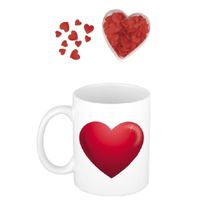 Valentijnsdag cadeau set koffie mok/beker Love hartje met deco strooi hartjes