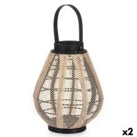 Lykta Gift Decor D23028S D23028S Zwart Beige Hout Stof Glas Lykta 25 x 30 x 25 cm Met handvat (2 Stuks)