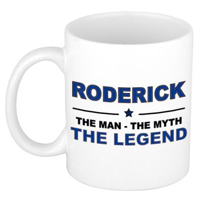 Roderick cadeau mok - man myth legend - naam koffiemok / beker - wit en blauw - 300 ml