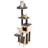 Krabpaal 175 cm Hoog Kattenhuis met Sisal Stammen en Krabplank Kattenkrabpaal Modern Kattenmeubel met 6 Verdiepingen Grijs