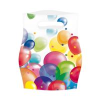 Feestzakjes met ballonnen opdruk - 8x - 16 x 23 cm - plastic - uitdeelzakjes - traktaties Feestzakjes met ballonnen opdruk - 8x - 16 x 23 cm - plastic - uitdeelzakjes - traktaties