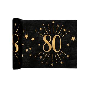 Tafelloper 80 jaar verjaardag - 30 x 500 cm - op rol - zwart/goud - Feestartikelen