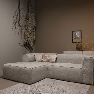 WOOOD Loungebank 'Bean' Links, Grove Melange, kleur Travertin