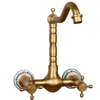 Wandgemonteerde Keuken- en Badkamerkraan - Antiek Messing | Warm & Koud Water