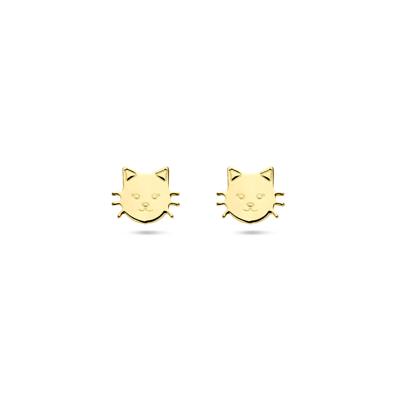 14k Geelgouden Oorknoppen Kat - 7 mm