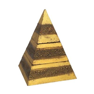 Piramide opbergkistje met deksel - 14 x 14 x 20 cm - goud - Sieraden/spulletjes - metaal