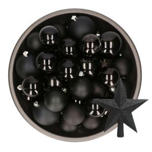 Kerstversiering kunststof kerstballen met piek zwart 6-8-10 cm pakket van 45x stuks