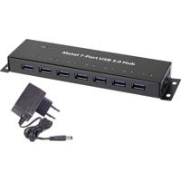 Renkforce RF-3955359 USB 3.2 Gen 1-hub 7 poorten Voor wandmontage, Met metalen behuizing Zwart