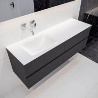 Mondiaz Vica Cloud badmeubel antraciet mat 150 cm 4 lades solid surface enkele spoelbak links zonder kraangat