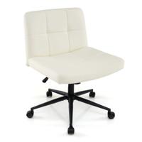 Bureaustoel met Wielen Gestoffeerde Bureau Stoel in Kunstleer met Oversized U-Vormige Zitting in Hoogte Verstelbaar Beige