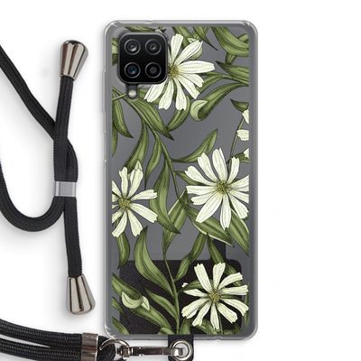 Wit bloemenpatroon: Samsung Galaxy A12 Transparant Hoesje met koord