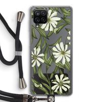 Wit bloemenpatroon: Samsung Galaxy A12 Transparant Hoesje met koord