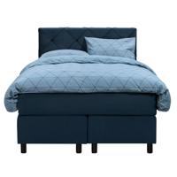 Leen Bakker - Boxspring Liv Geruit - 120x200 Cm - Ronde Poot - Stof/Velvet - Blauw