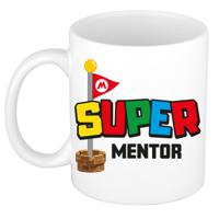 Cadeau koffie/thee mok voor mentor/leraar - wit - super mentor - keramiek - 300 ml   -