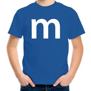 Letter M verkleed/ carnaval t-shirt blauw voor kinderen