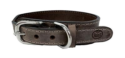 SAZZZ HALSBAND HOND BOHO VINTAGE LEER BRUIN 32-39X3 CM