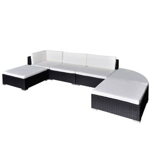 vidaXL 6-delige Loungeset met kussens poly rattan zwart