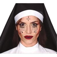 Nonnen verkleed Plak diamantjes - gezicht versiering - zwart - Halloween - make-up