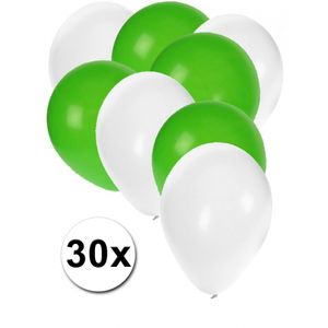 30x ballonnen wit en groen